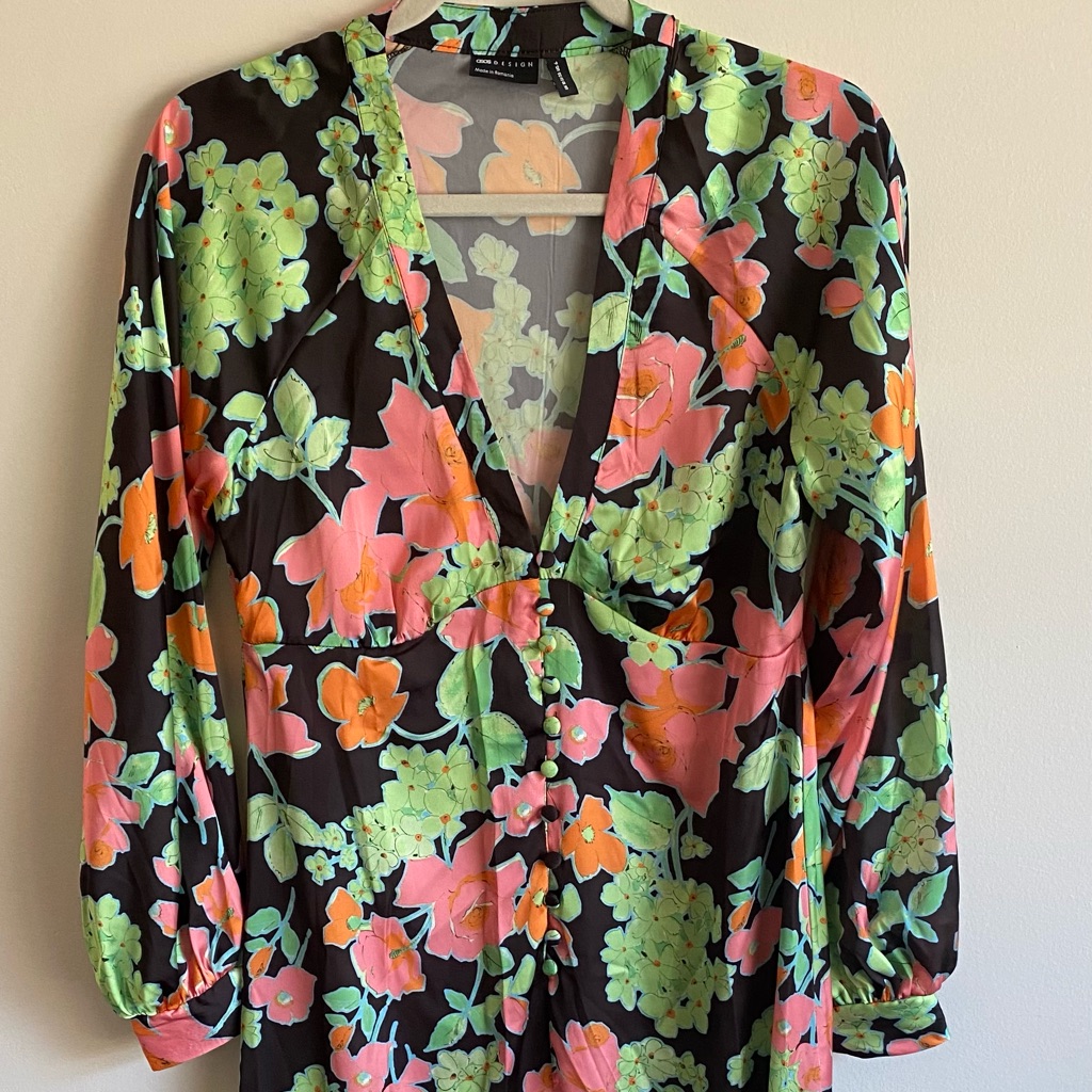 Asos Maxi Black Floral Button Down Dress Nwt